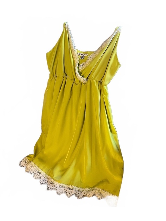 Dresses & Skirts - COPE Neon Green Dress with White Lace Trim, Size Medium
